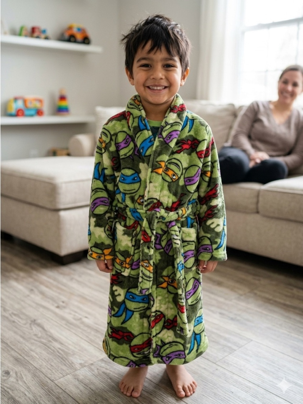 Boys Plush Hooded Robe - Green Mutant Ninja Turtles